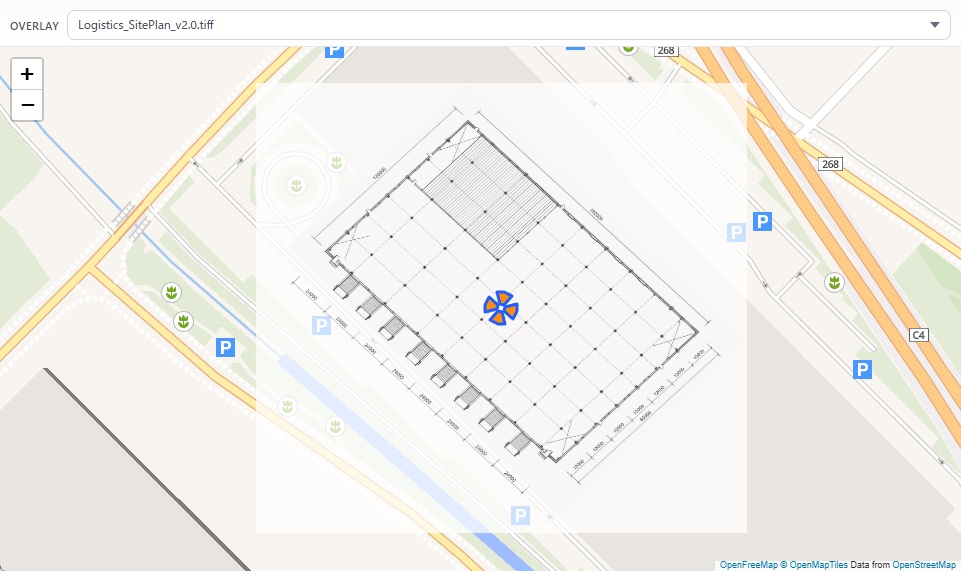 Construction visualization screen with drawing overlay on the map