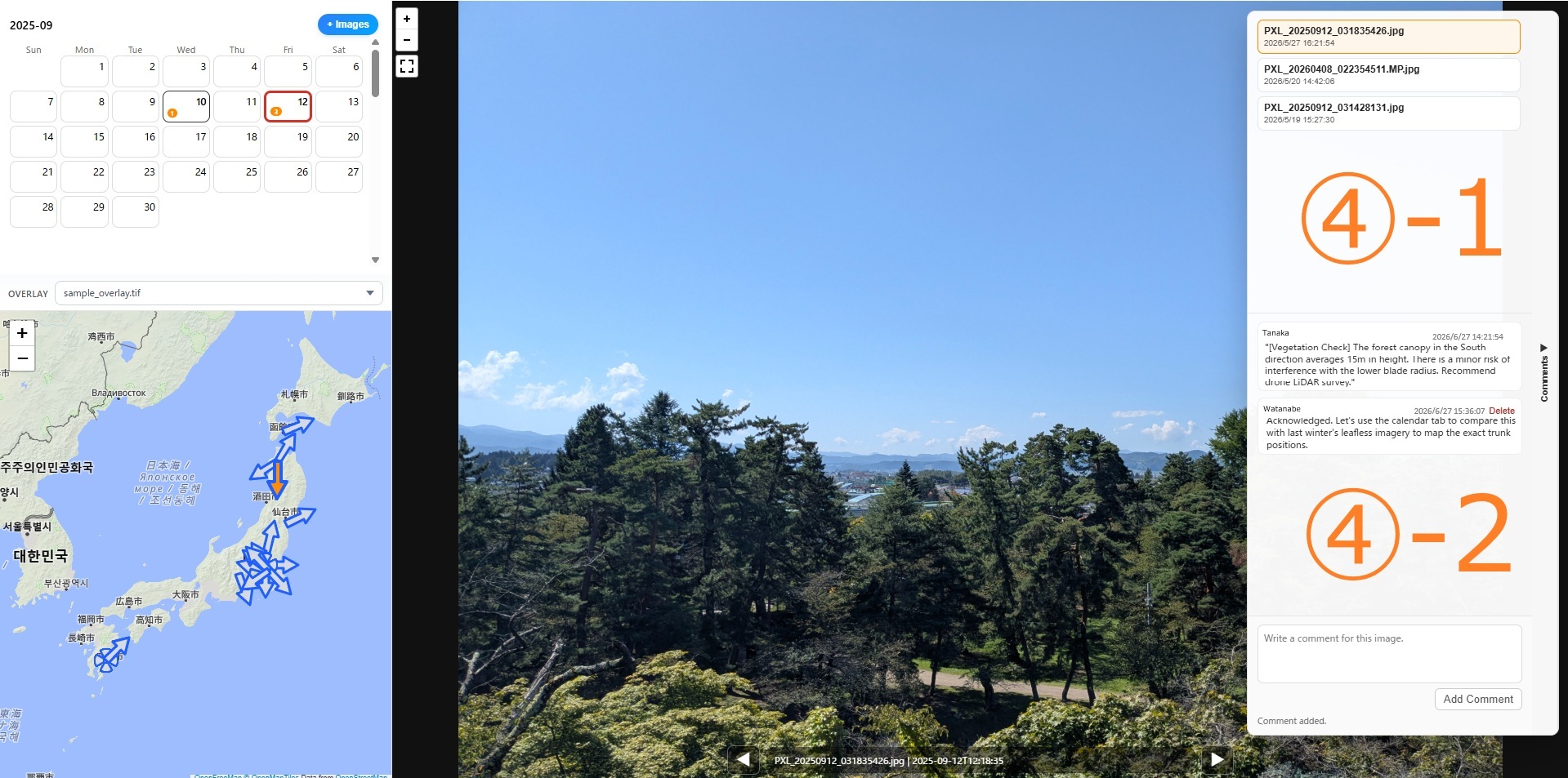 Mapture360 Comment Details Panel (Map Bound and Active File Comments)